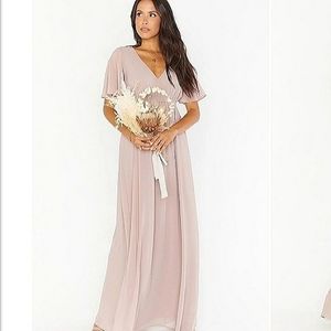 𝅺SHOW ME YOUR MUMU Emily Empire Maxi Dress Soft Flutter Short Sleeve Soft Beige